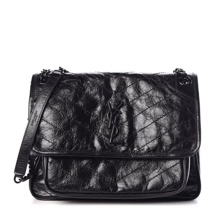Saint Laurent Crinkled Calfskin Matelasse Monogram Medium Niki Chain Satchel Black 1 of 12