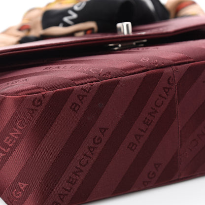Balenciaga Nylon Jacquard Diagonal Logo Small Scarf Lock Chain Shoulder Bag Rouge Bordeaux Black Beige 8 of 10