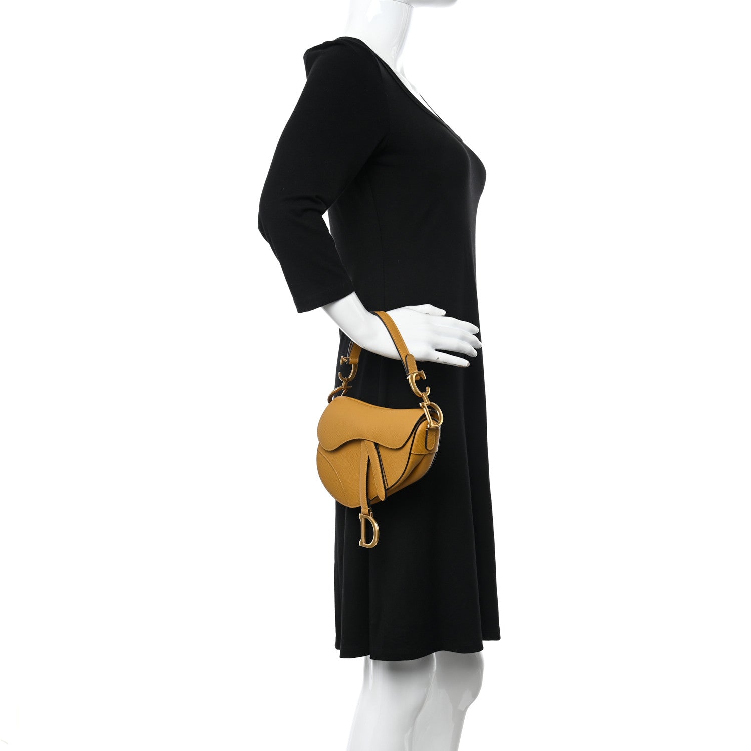 Christian Dior Grained Calfskin Mini Saddle Bag Dark Yellow 2 of 10