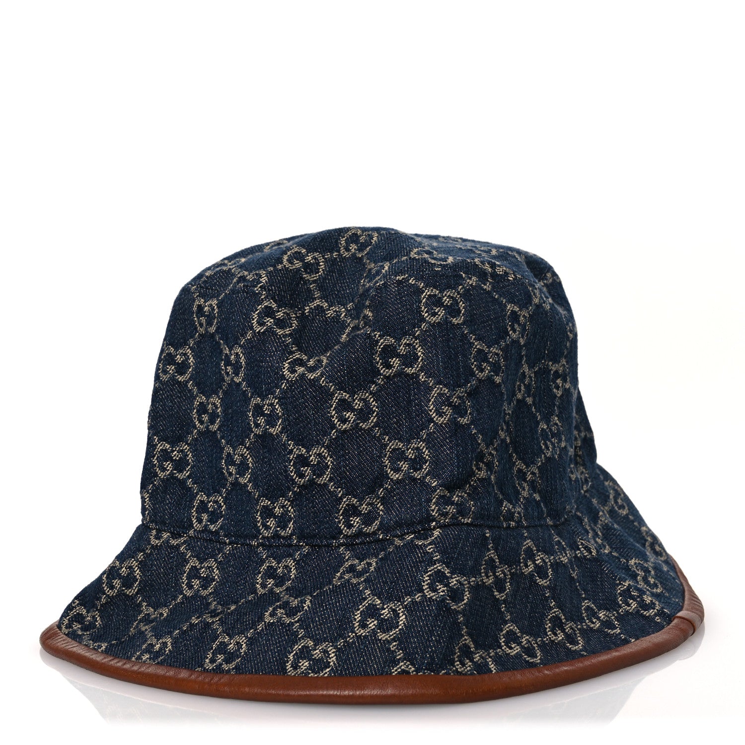 Gucci Washed Jacquard Denim Nappa GG Monogram Oscar Bucket Hat XL Denim Cuir 1 of 10