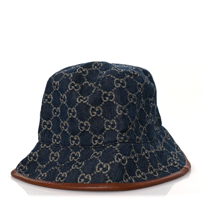 Gucci Washed Jacquard Denim Nappa GG Monogram Oscar Bucket Hat XL Denim Cuir 1 of 10