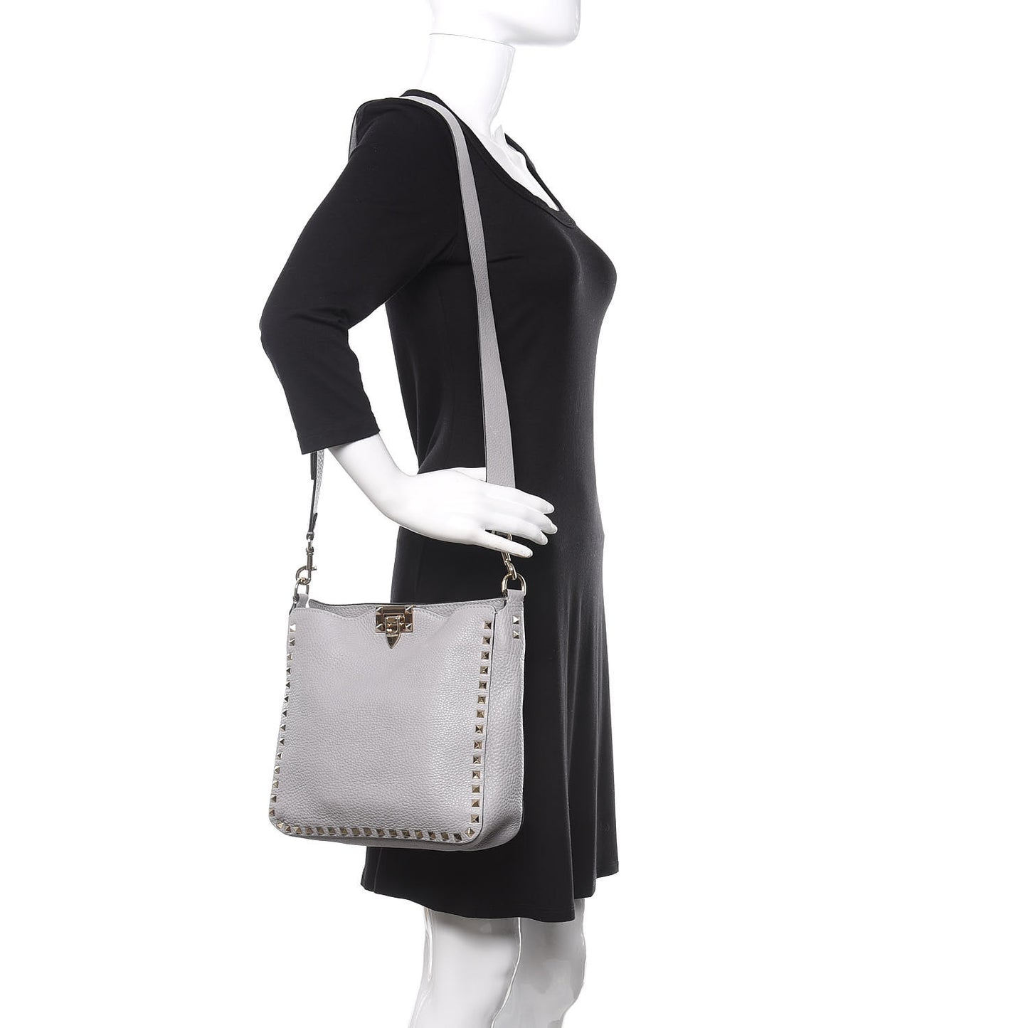 Pebbled Calfskin Small Rockstud Flip-Lock Messenger Bag Pastel Grey