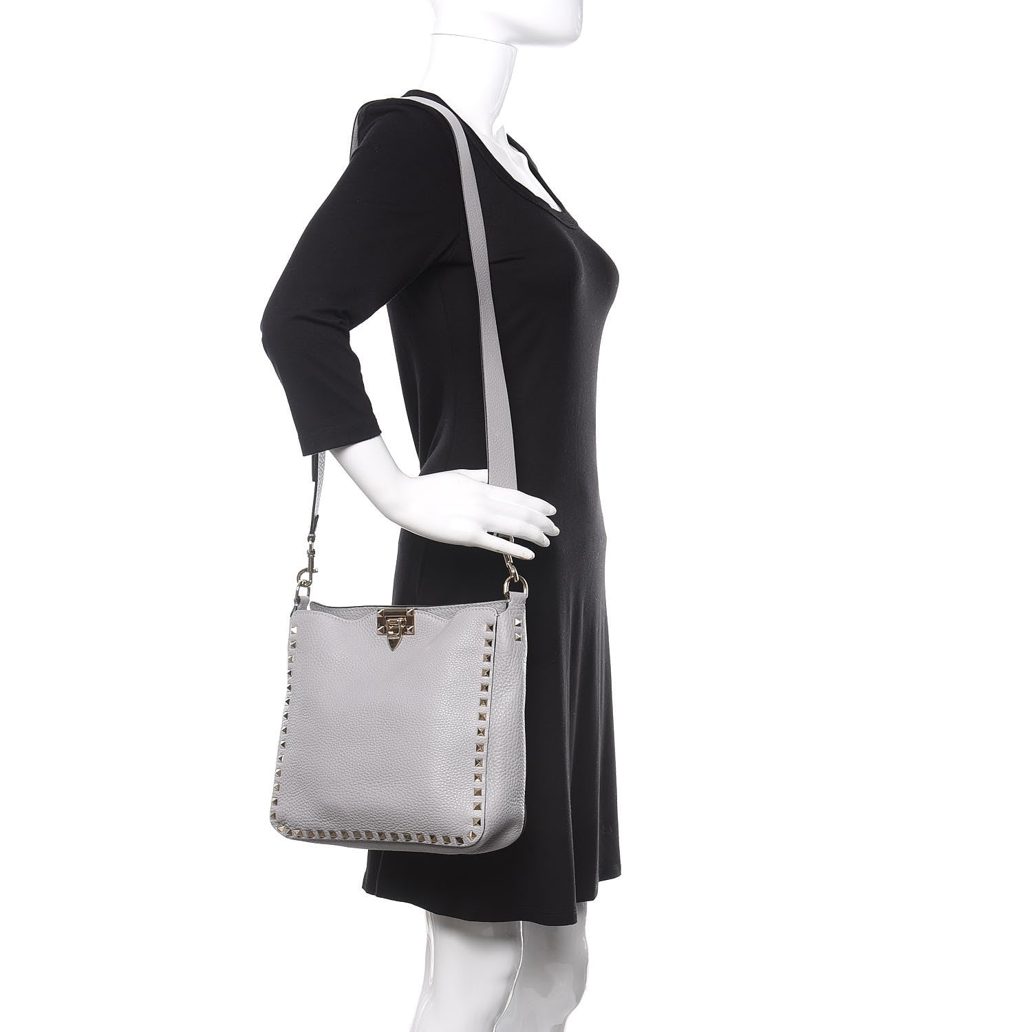 Valentino Garavani Pebbled Calfskin Small Rockstud Flip-Lock Messenger Bag Pastel Grey 2 of 9