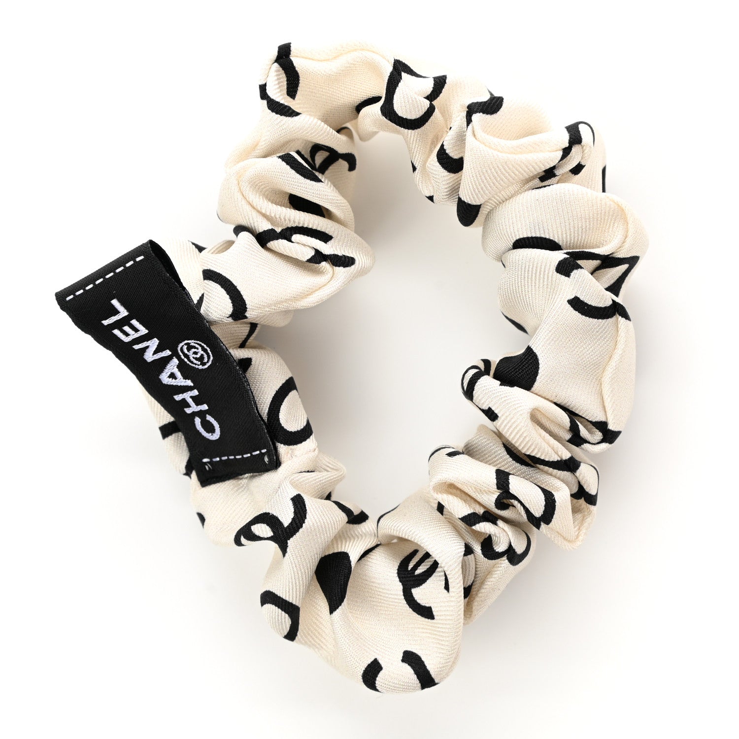 Chanel Silk CC Hair Tie Ivory Black 2 of 4