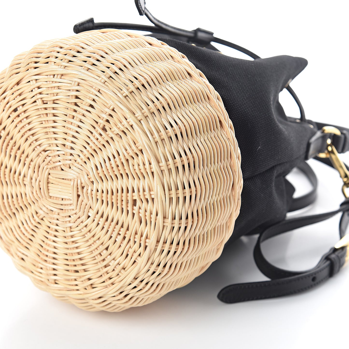 Wicker Canvas Bucket Bag Black