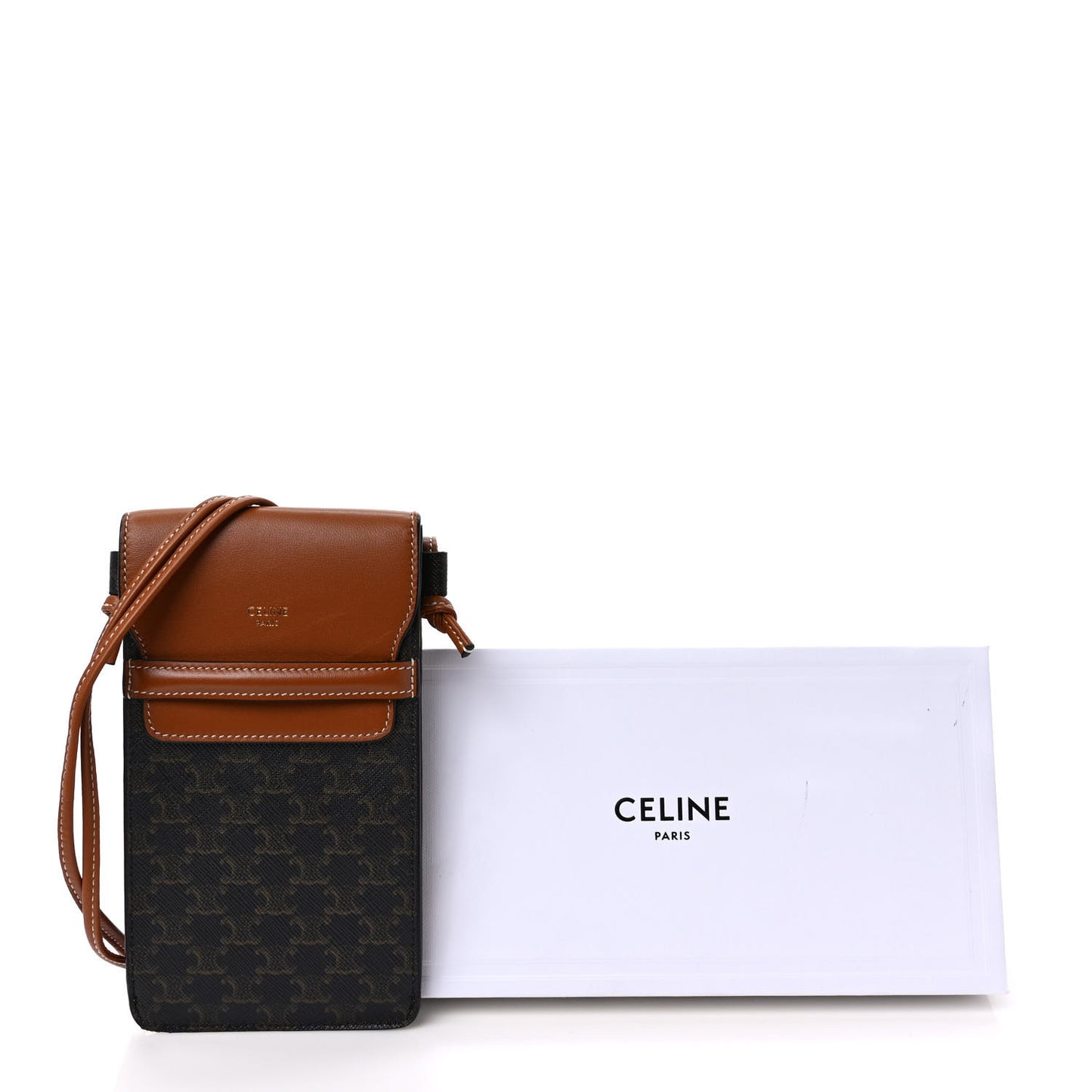 Triomphe Canvas Lambskin Phone Pouch With Flap Tan