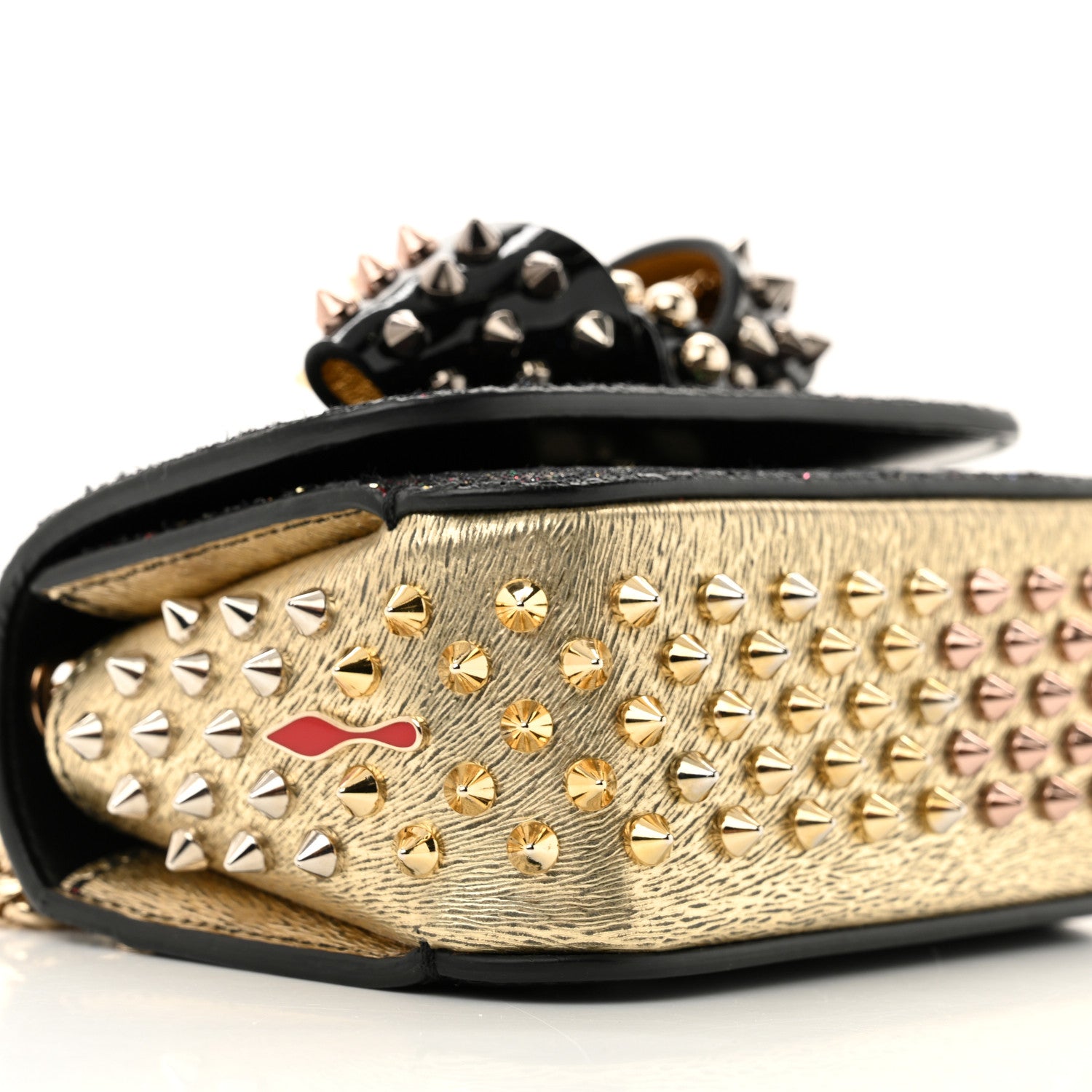 Christian Louboutin Glitter Calfskin Spikes Sweety Charity NV Crossbody Gold 8 of 11