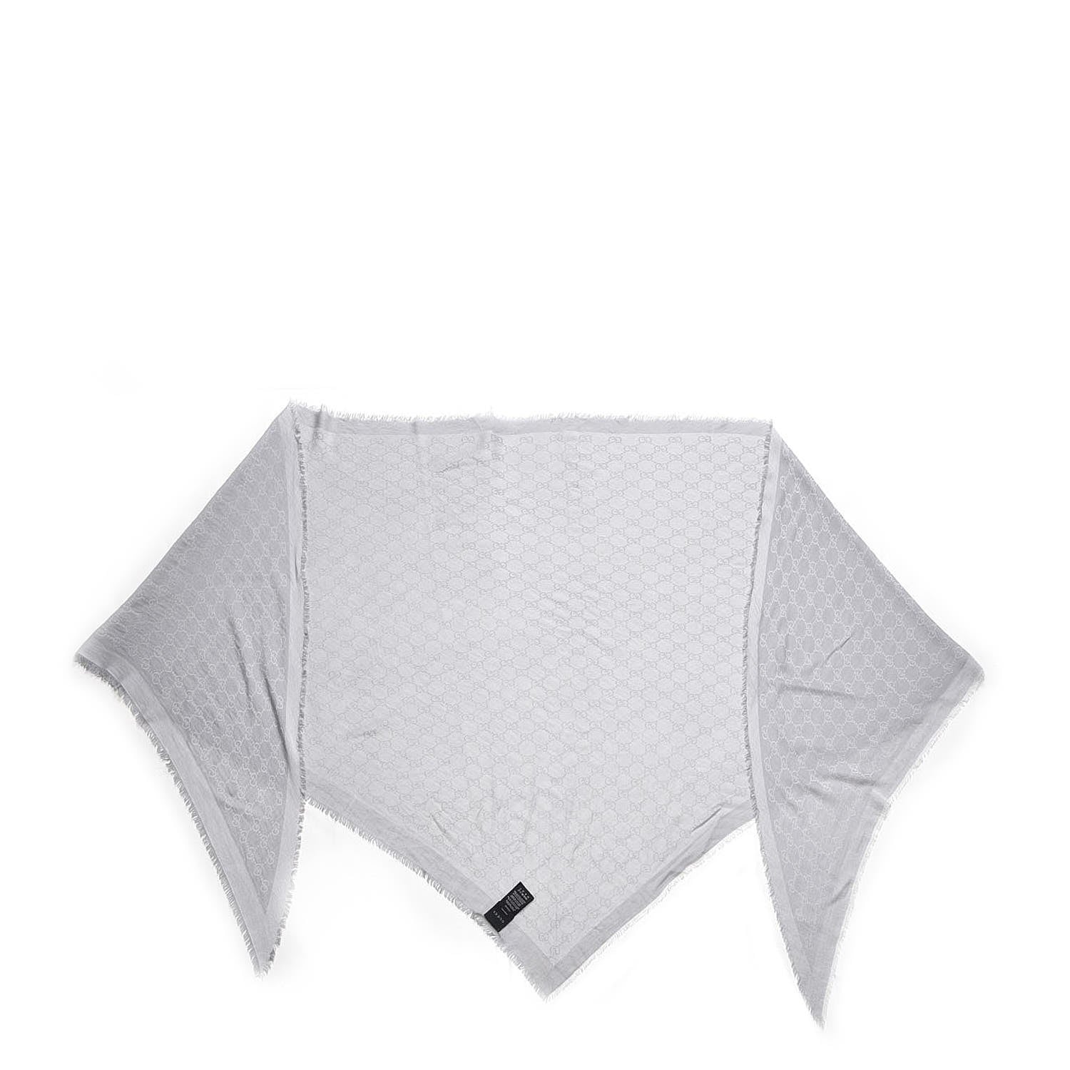 Gucci Modal Wool Monogram Fringe Scarf Grey 3 of 4