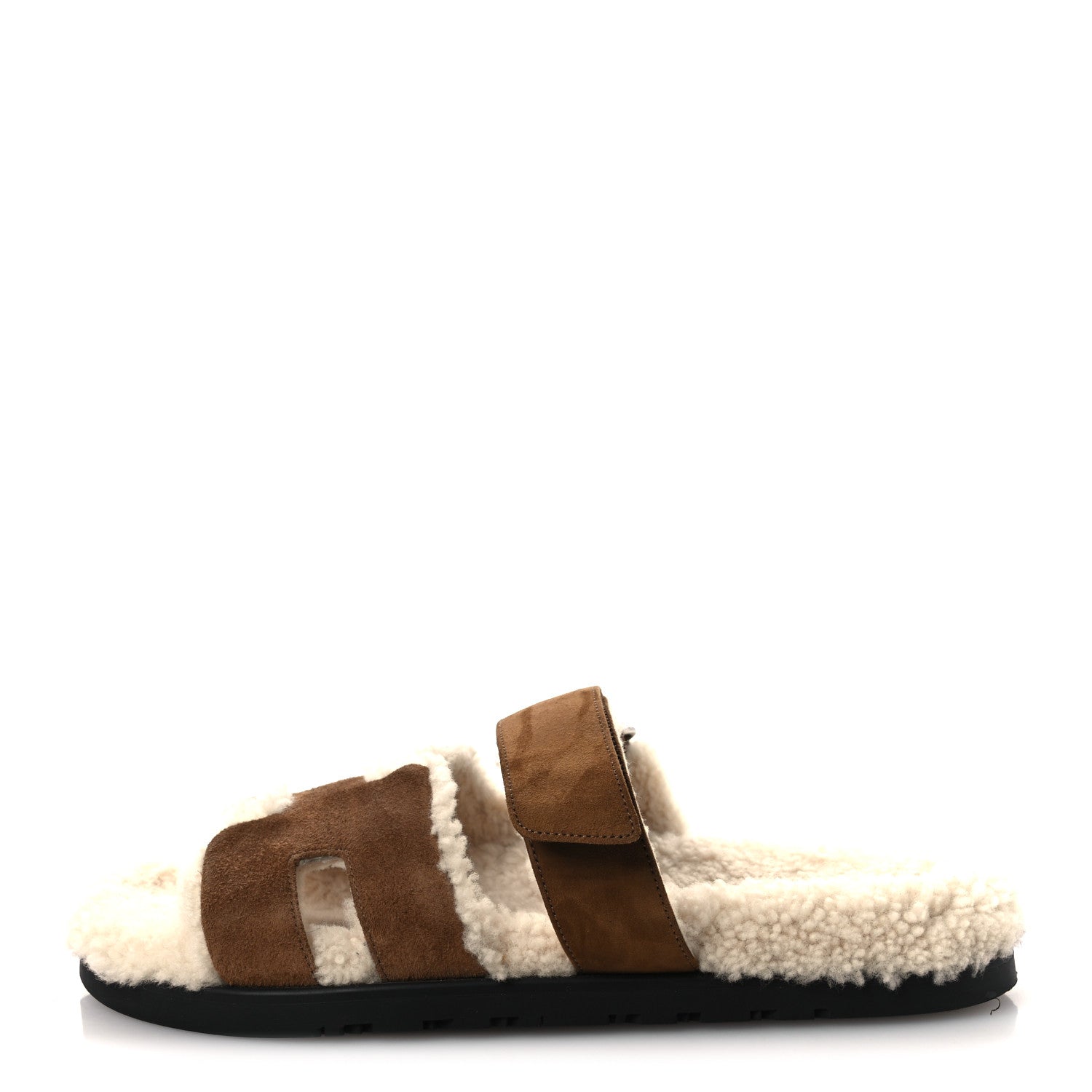 Hermes Suede Goatskin Woolskin Mens Chypre Sandals 42 Brun Fume Ecru 1 of 10