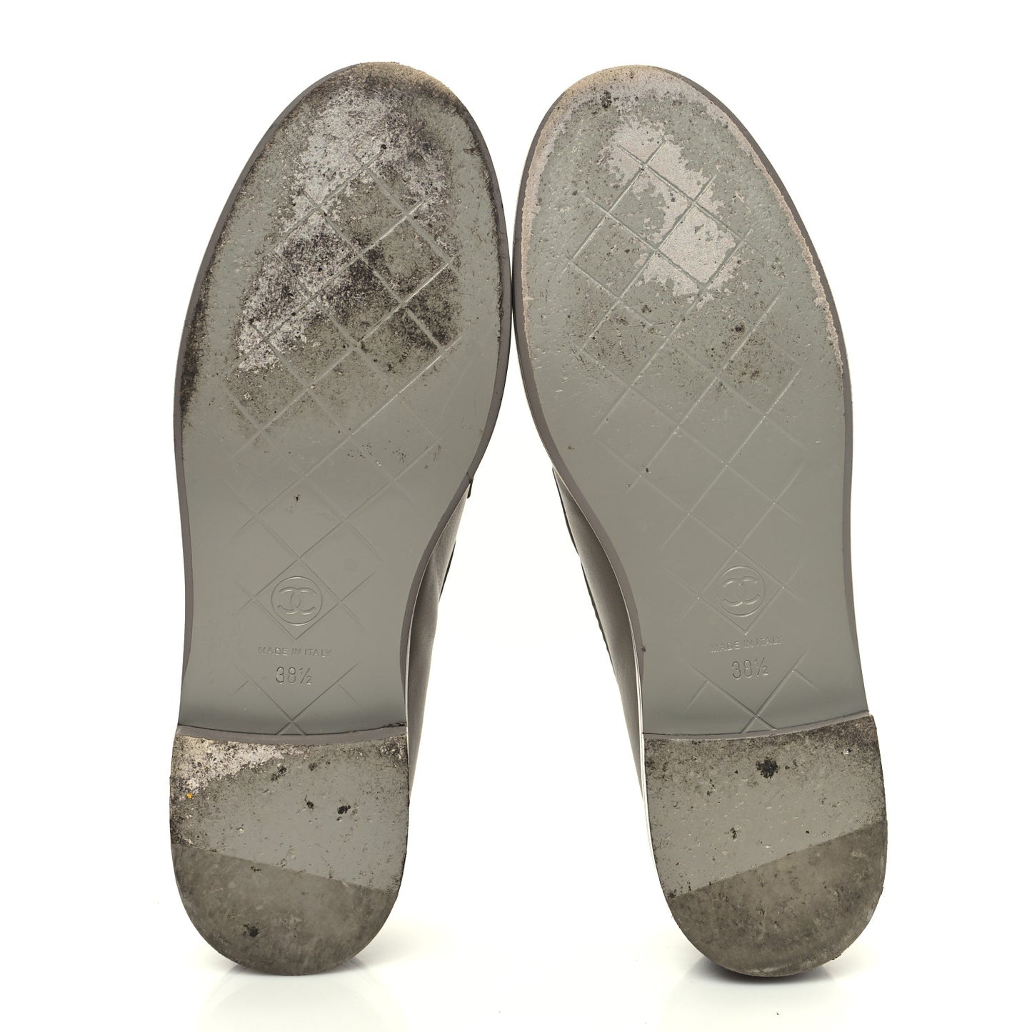 Shiny Lambskin Quilted CC Turnlock Loafers 38.5 Grey