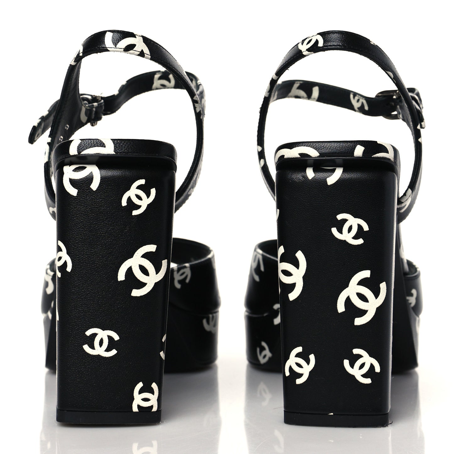 Printed Lambskin CC Platform Sandals 41 Black White