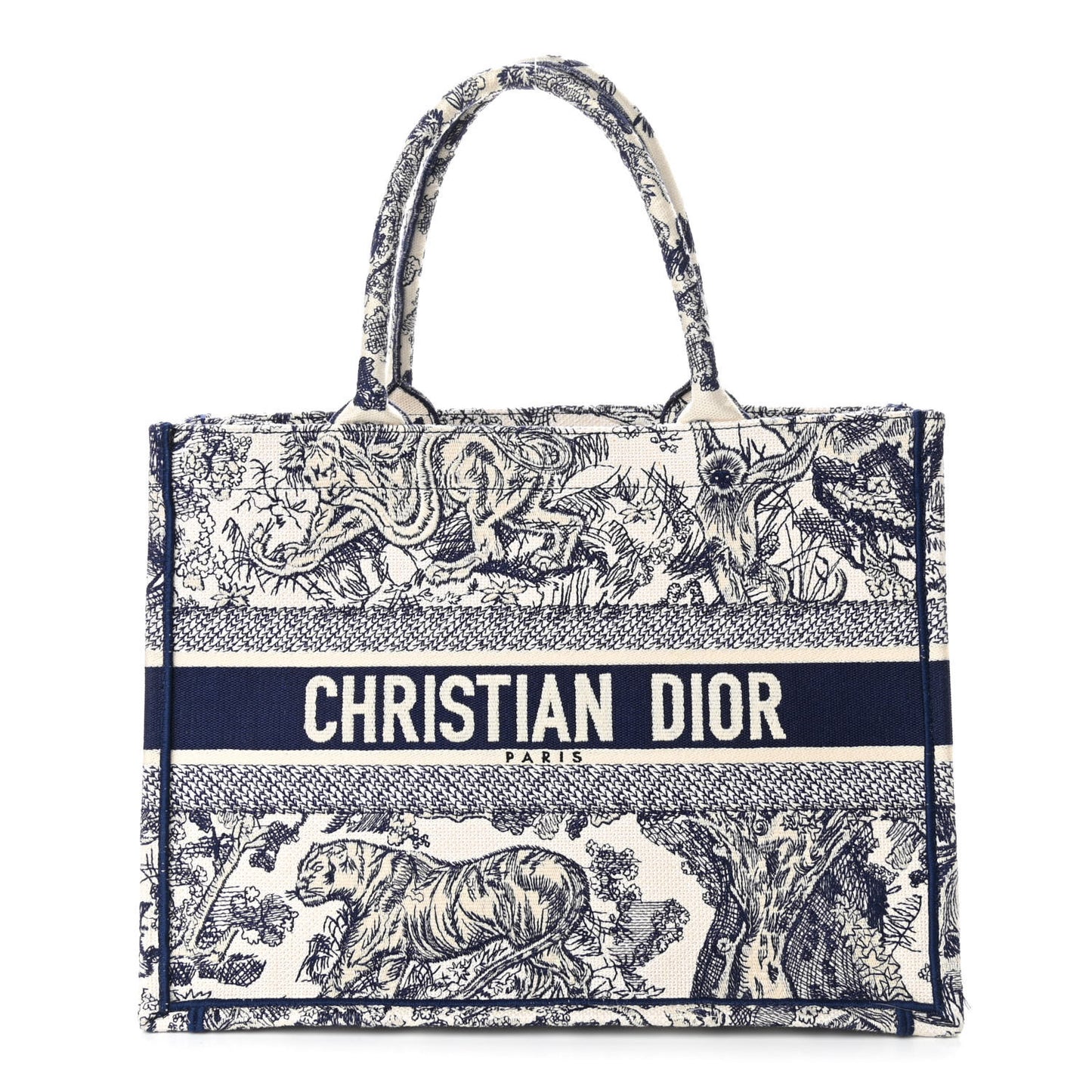 Canvas Embroidered Medium Dioriviera Toile De Jouy Book Tote Blue