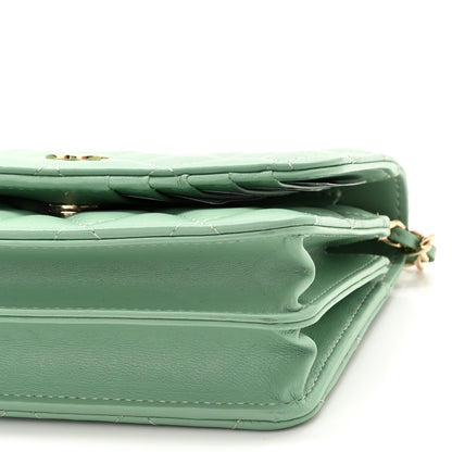 Chanel Lambskin Quilted Mini Wallet On Chain WOC Light Green 10 of 11