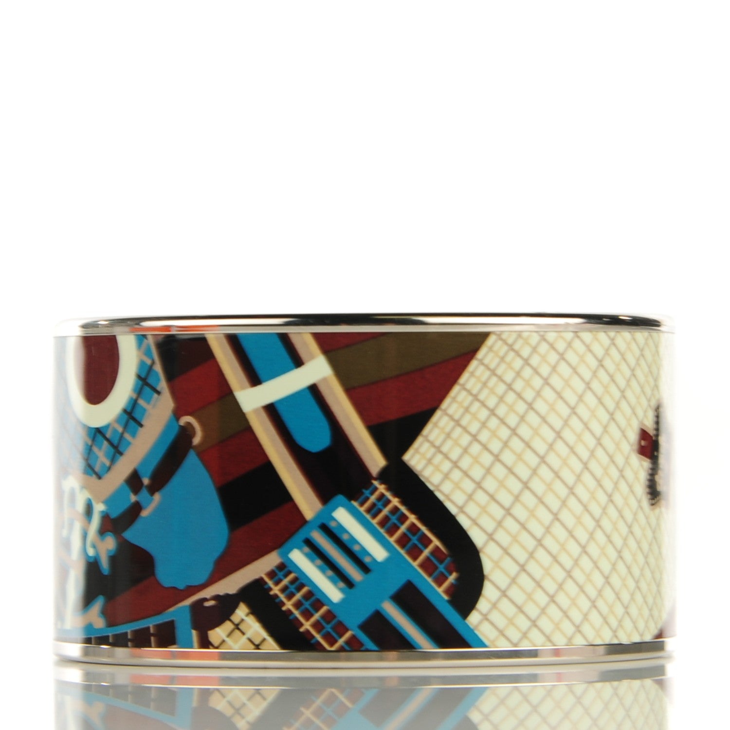 Hermes Enamel Printed Extra Wide Pour Sartir Bracelet 65 Bleu Marron 1 of 6