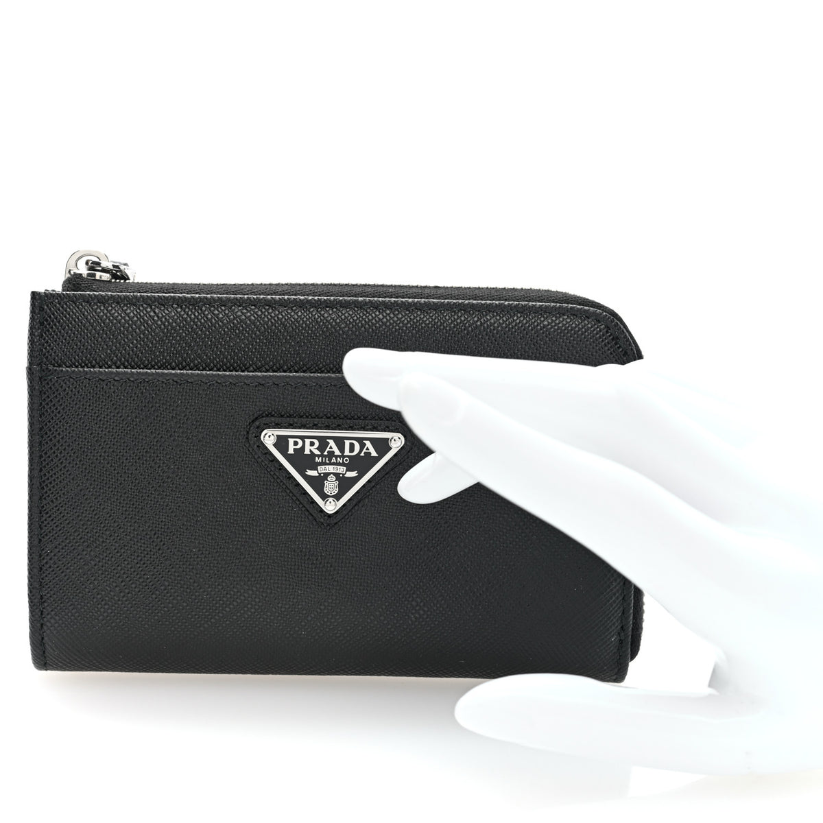 Prada Saffiano Triangle Zip Around Keychain Black 2 of 8