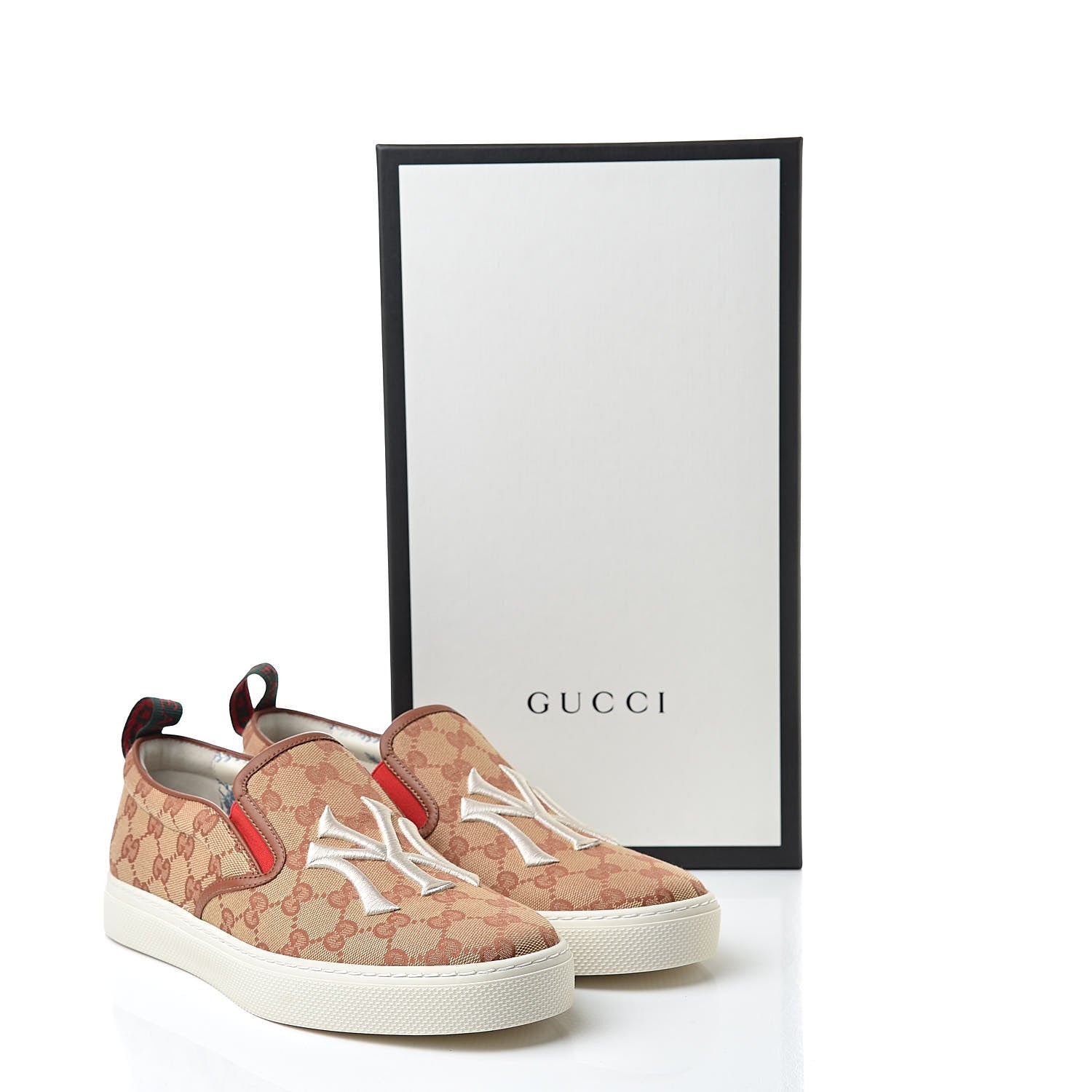 Gucci X MLB GG Monogram NY Yankees Embroidered Mens Slip On Sneakers 8 Beige Ruggine Rust 9 of 9