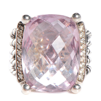 David Yurman Sterling Silver Diamond Morganite 20mm Wheaton Ring 54 7 1 of 4