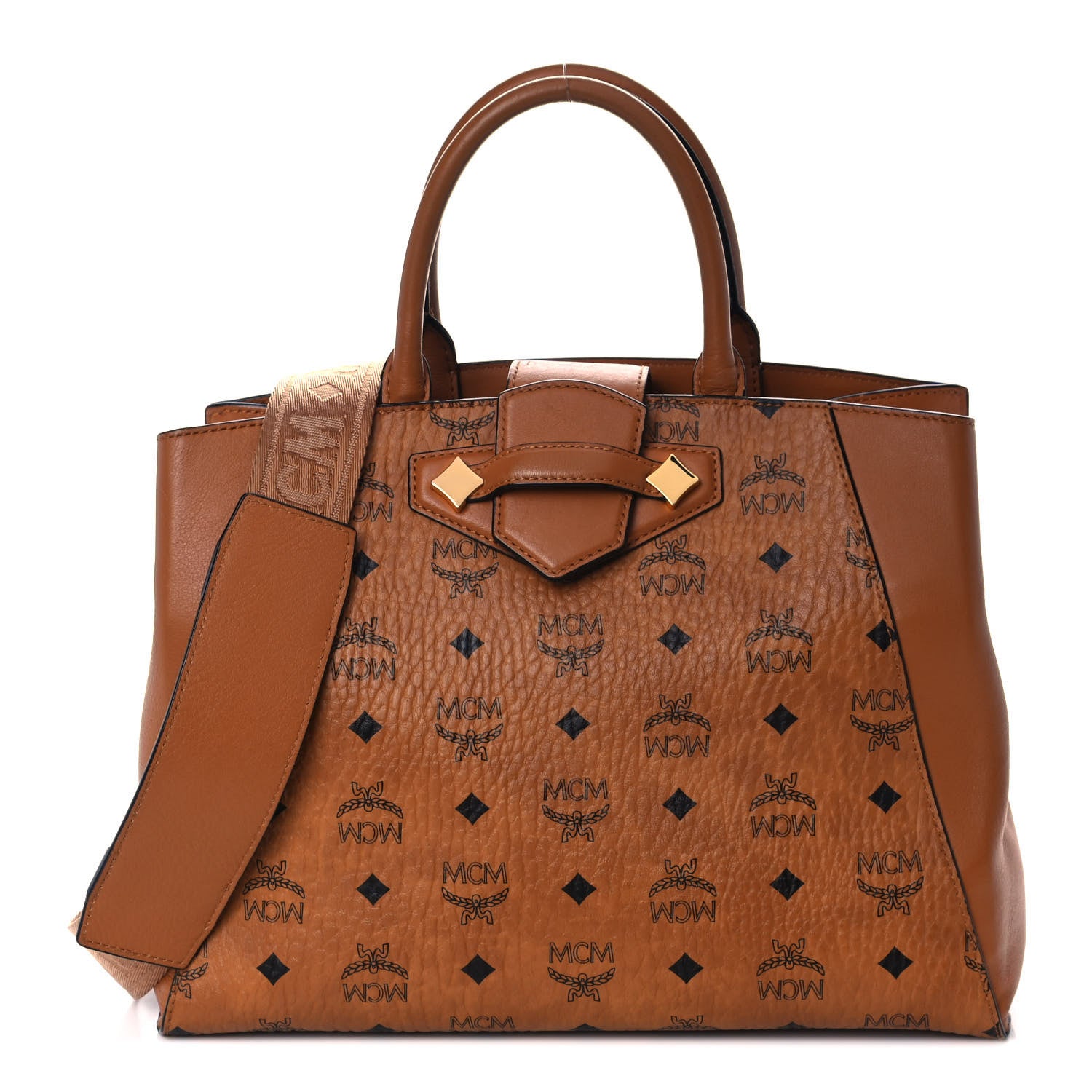 MCM Visetos Small Essential Tote Cognac 1 of 16