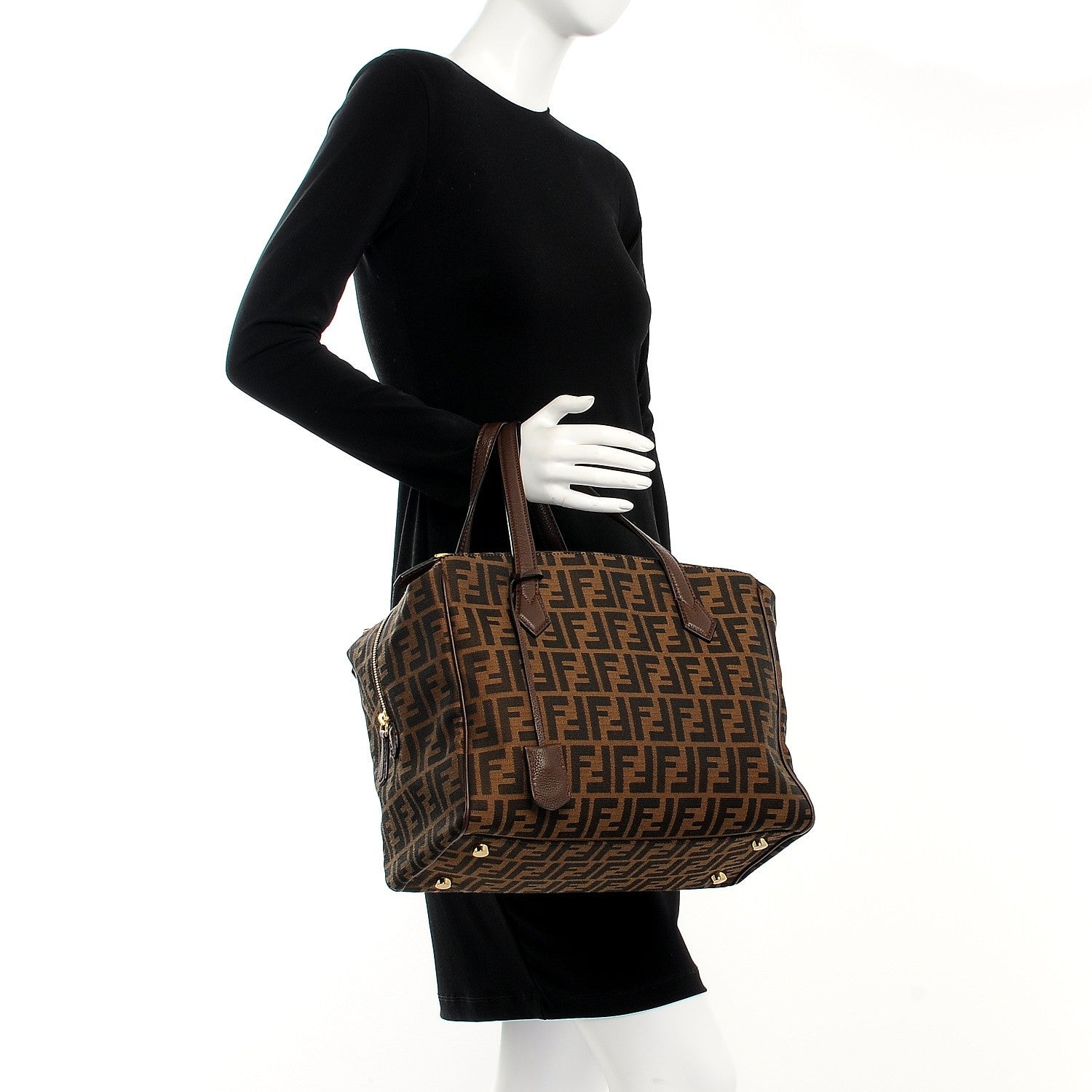 Fendi Zucca Vitello Artic Medium Double Zip Tote Tobacco Castagna 2 of 7