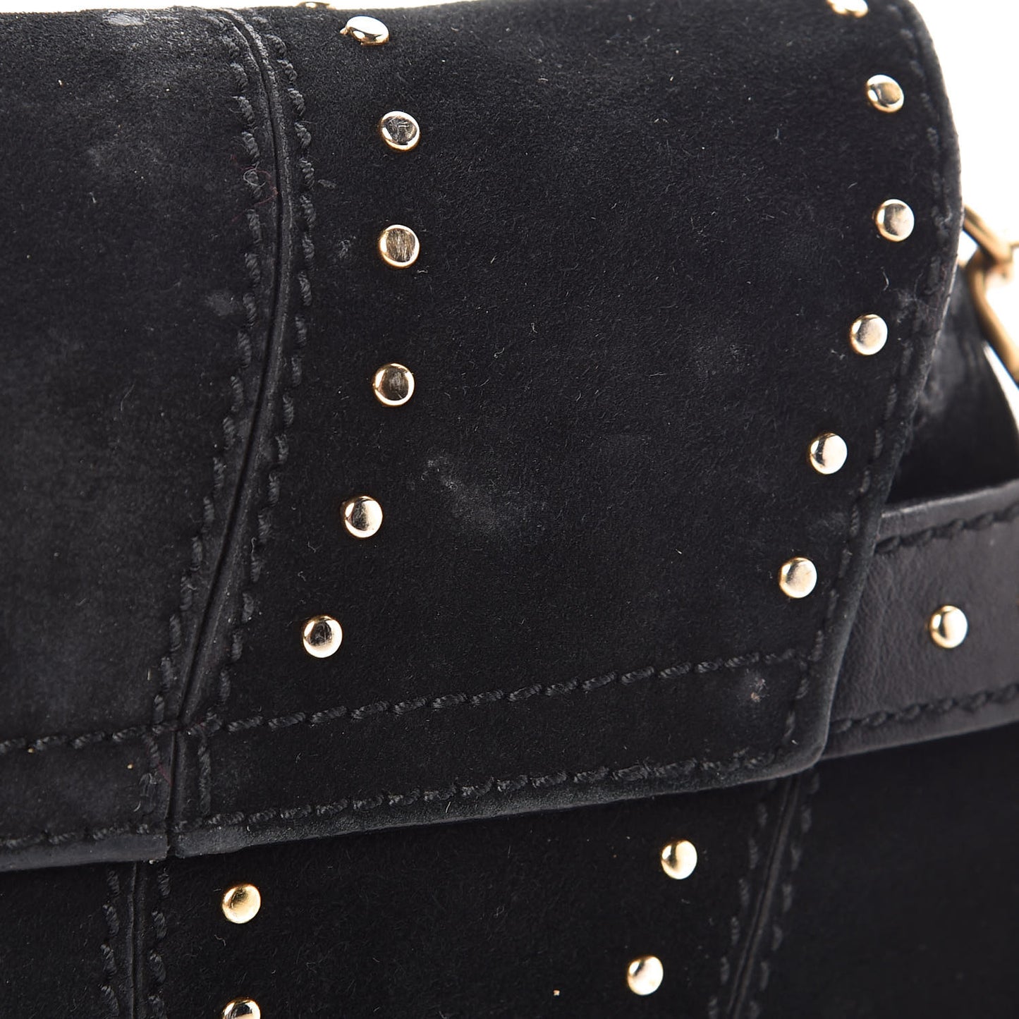 Suede Studded Horsebit Clutch Bag Black