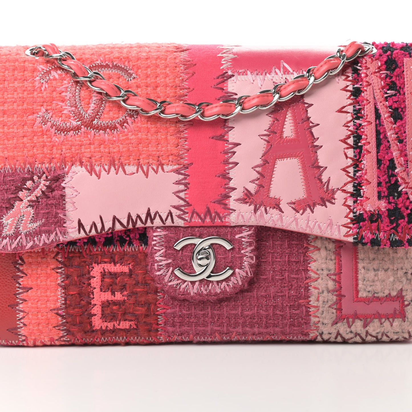 Tweed Patchwork Jumbo Single Flap Pink