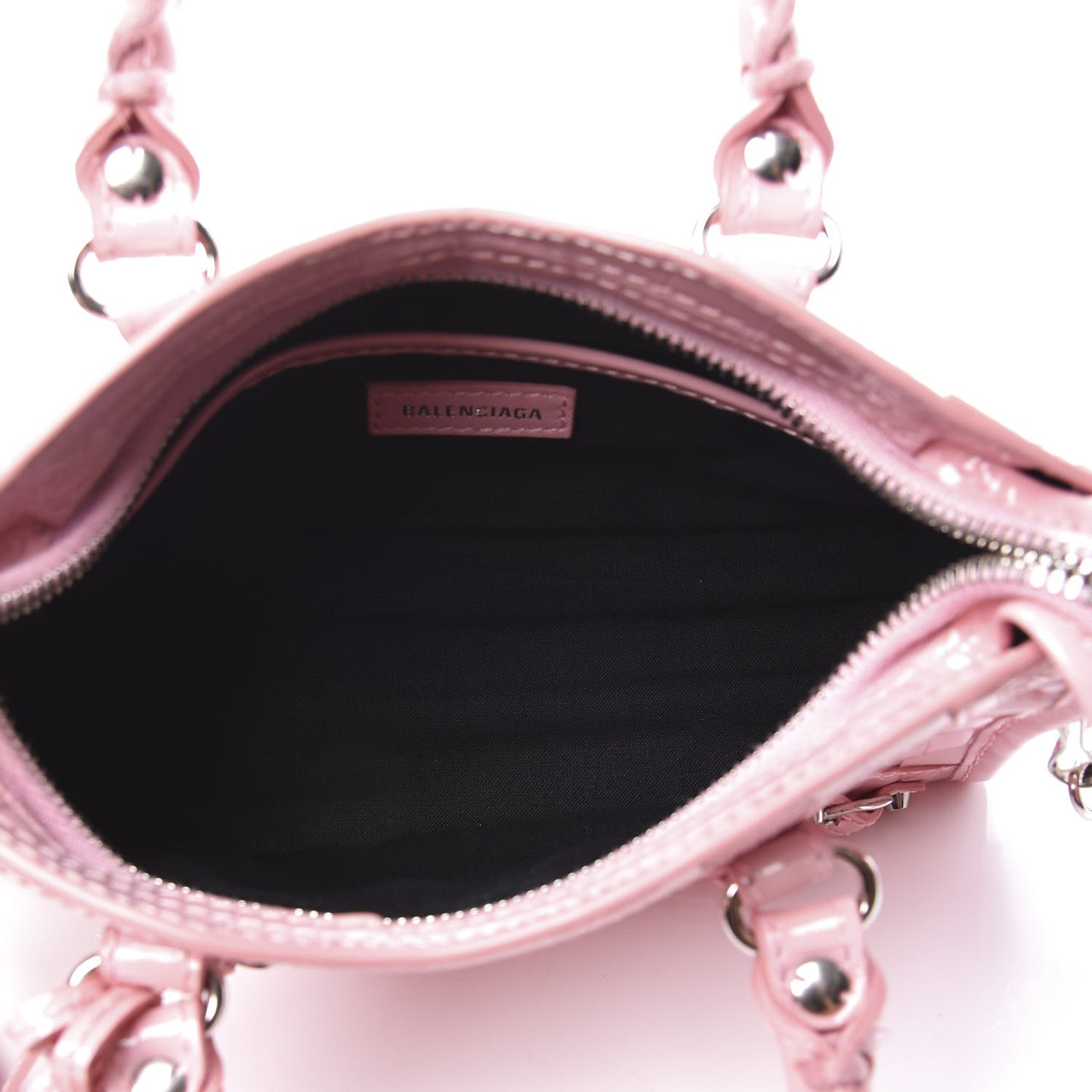 Patent Crocodile Embossed Classic Silver Hardware Nano City Light Pink