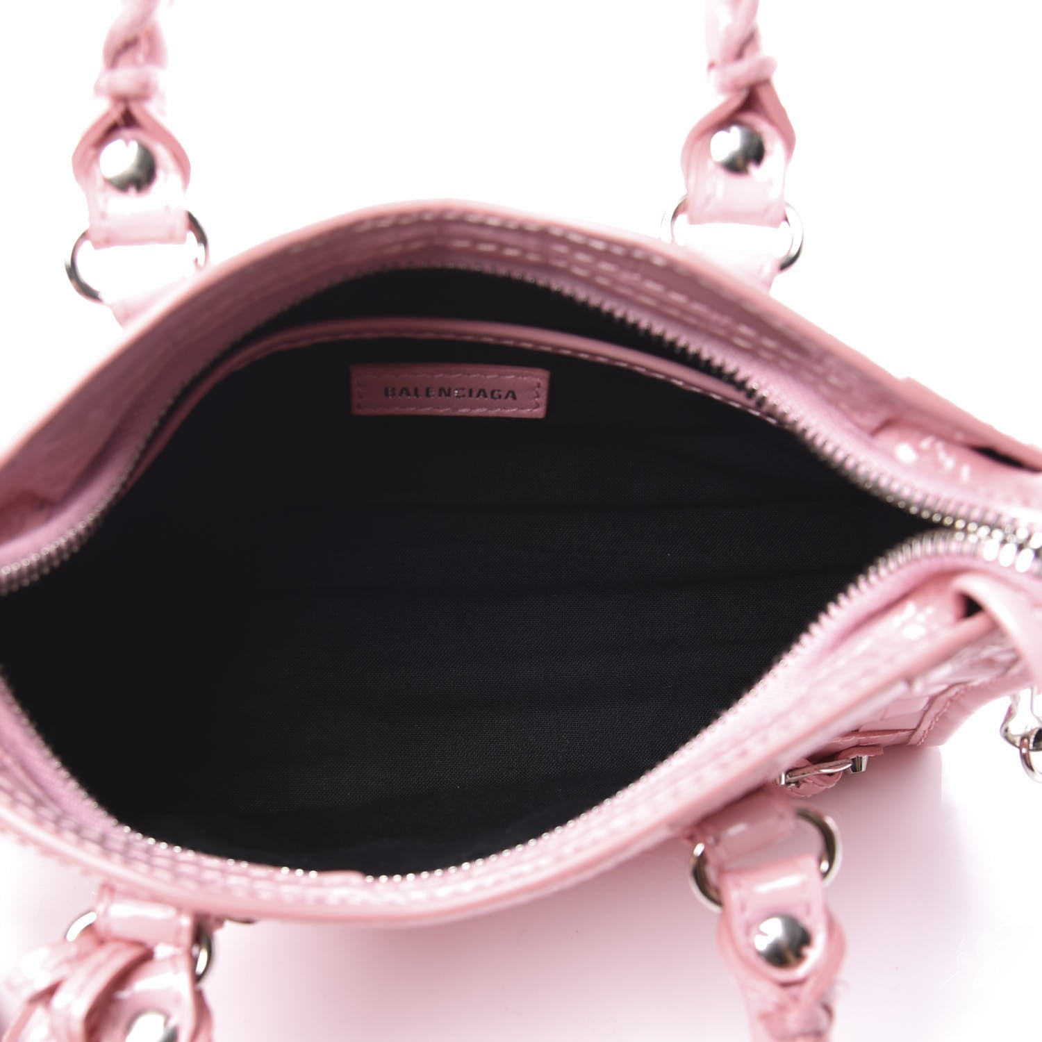 Balenciaga Patent Crocodile Embossed Classic Silver Hardware Nano City Light Pink 5 of 11