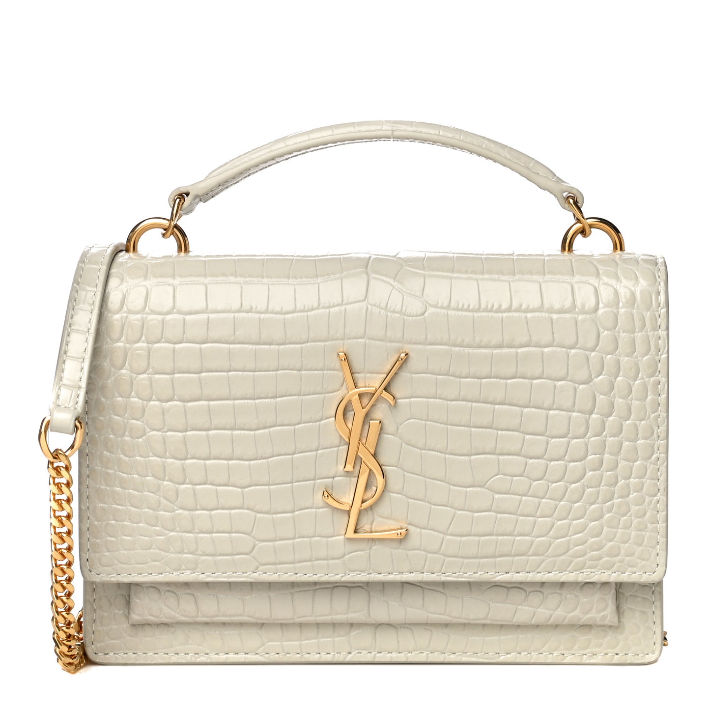 Calfskin Crocodile Embossed Monogram Sunset Chain Wallet Blanc Vintage