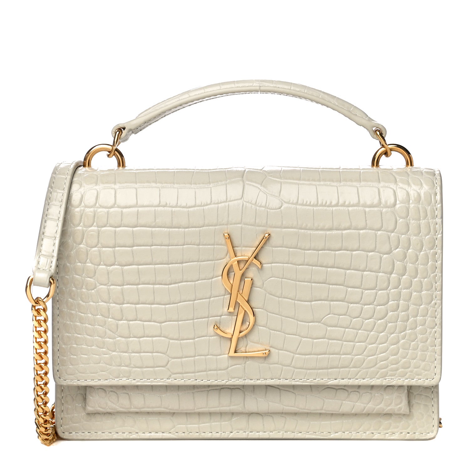 Saint Laurent Calfskin Crocodile Embossed Monogram Sunset Chain Wallet Blanc Vintage 1 of 10