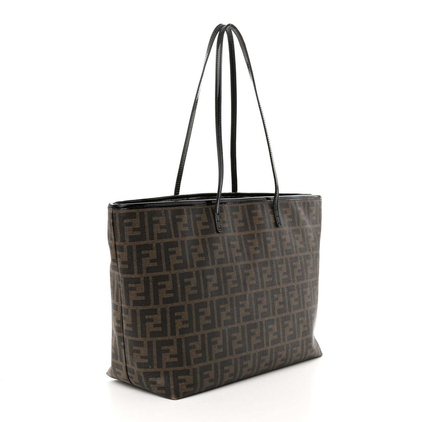 Zucca Spalmati Patent Baguette Print Medium Roll Tote Tobacco