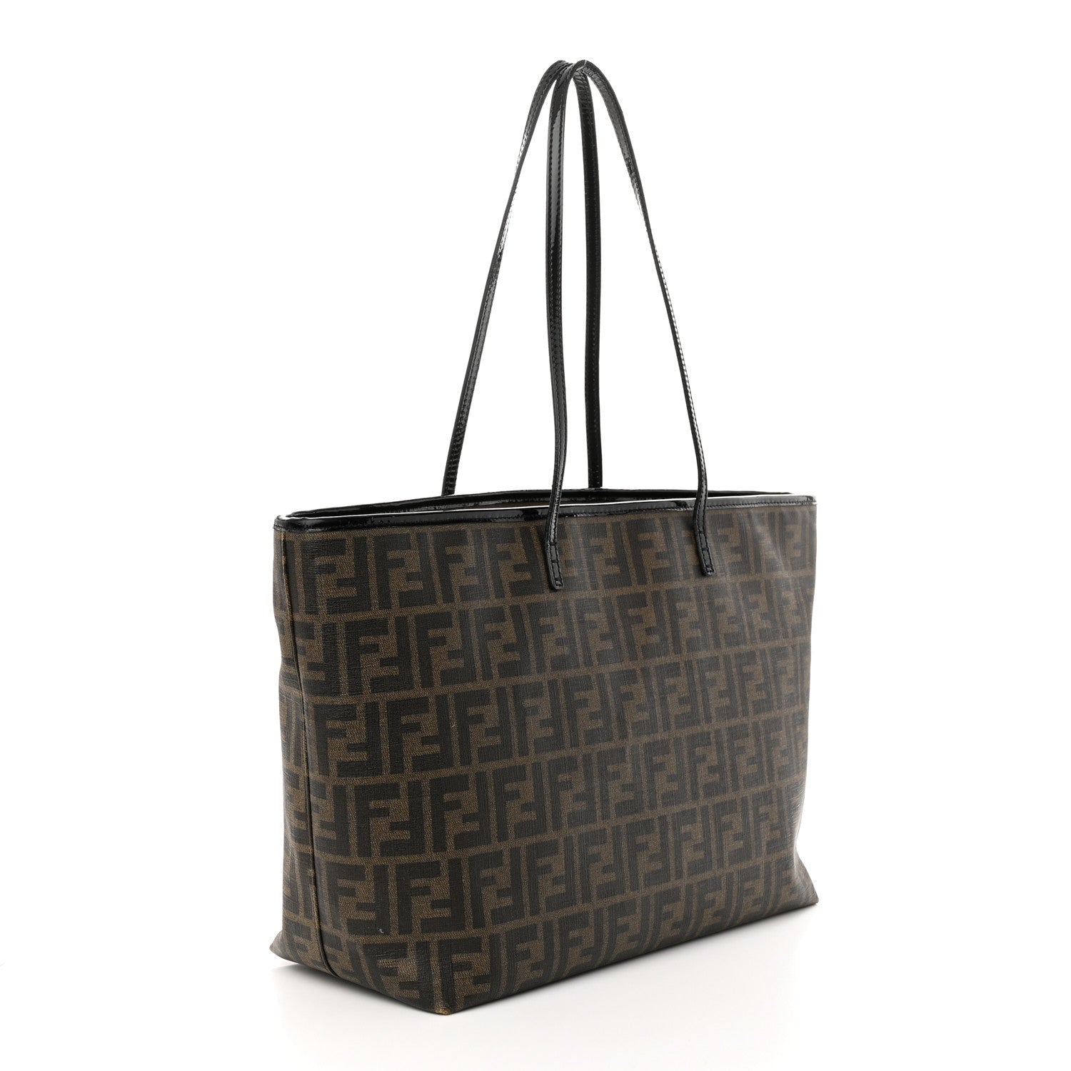 Fendi Zucca Spalmati Patent Baguette Print Medium Roll Tote Tobacco 3 of 12
