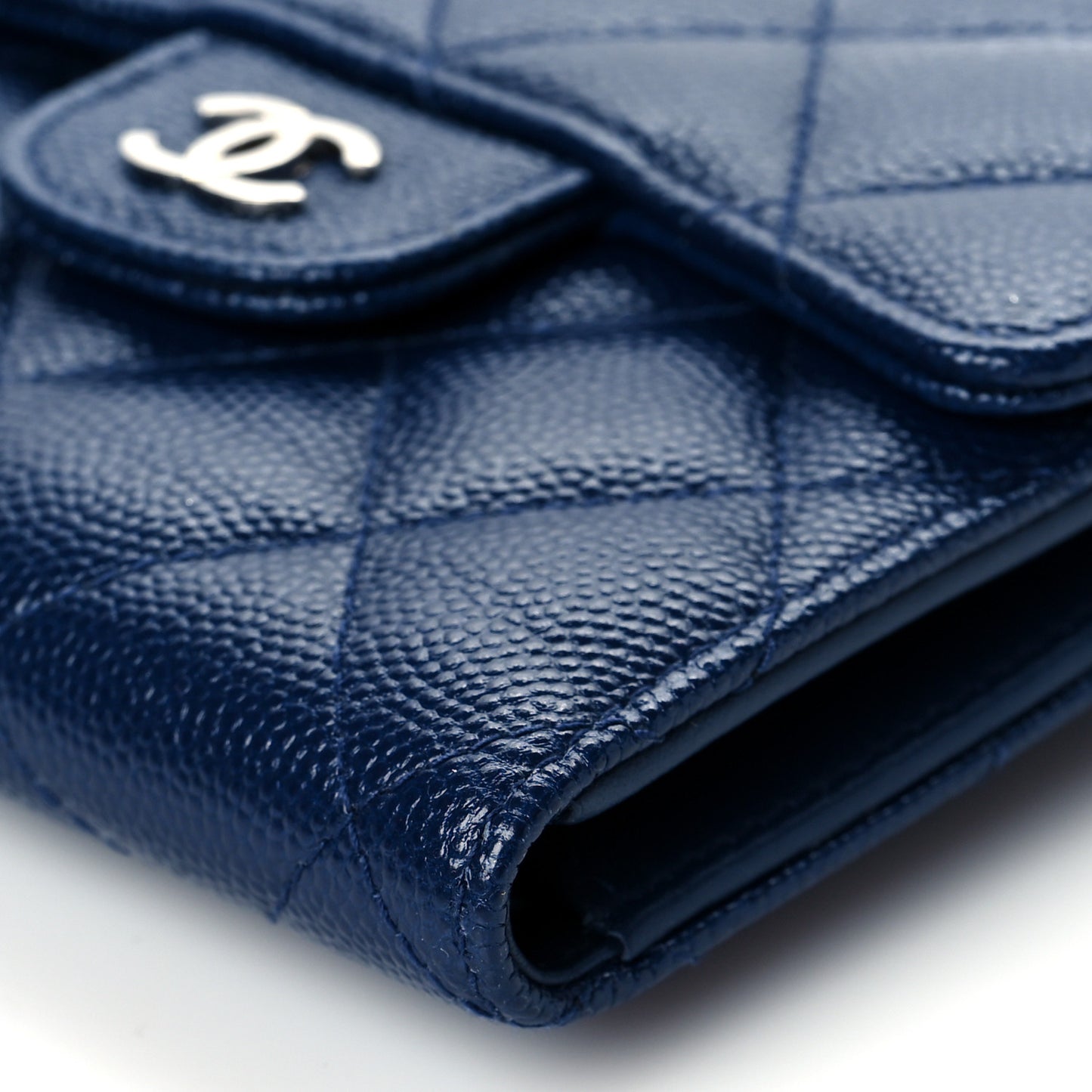 Caviar Quilted Compact Flap Wallet Navy