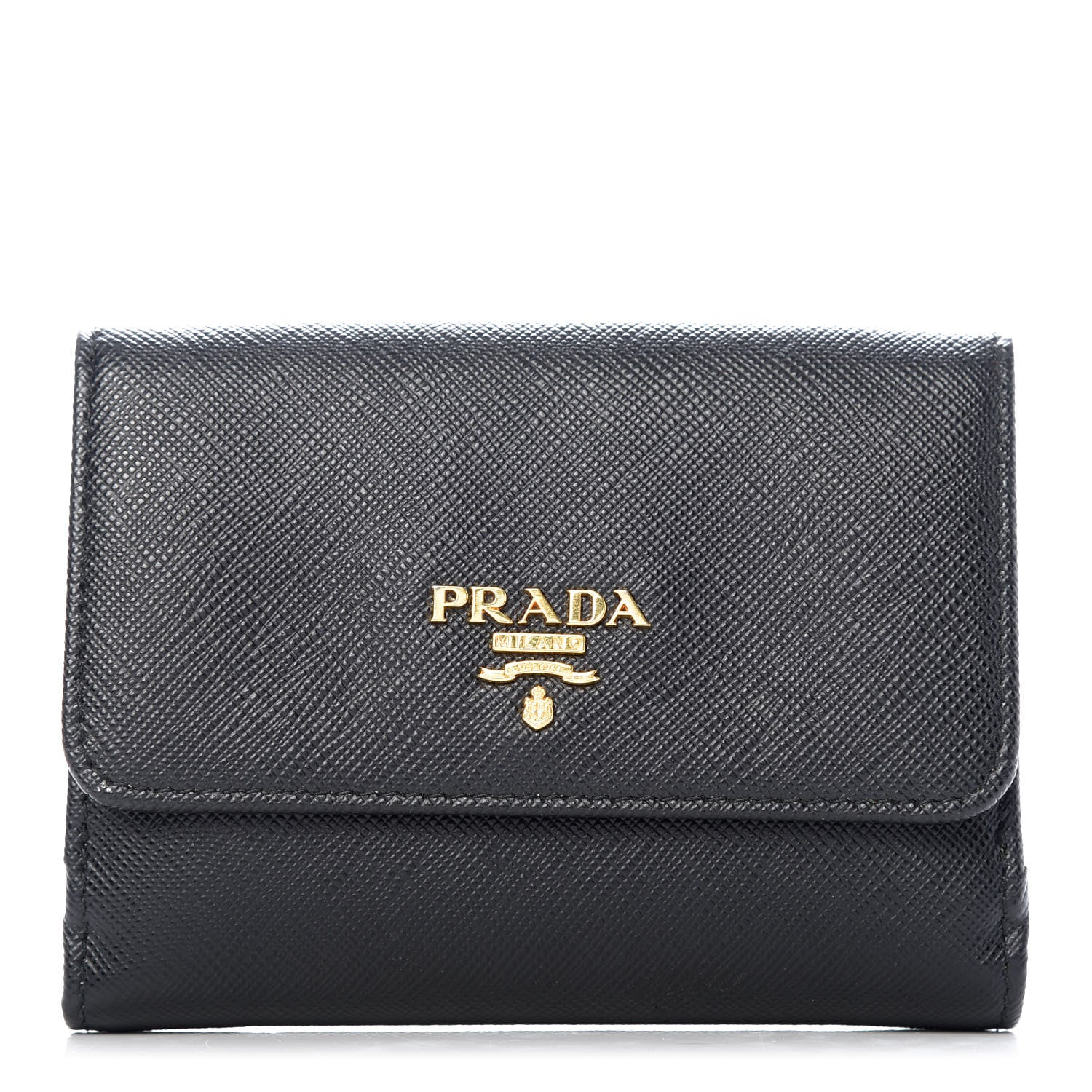 Prada Saffiano Multicolor Compact Flap Wallet Black Ibisco 1 of 8