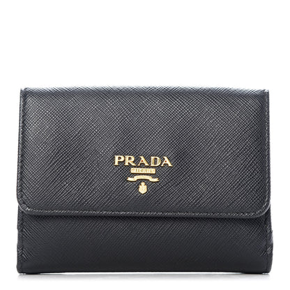 Prada Saffiano Multicolor Compact Flap Wallet Black Ibisco 1 of 8