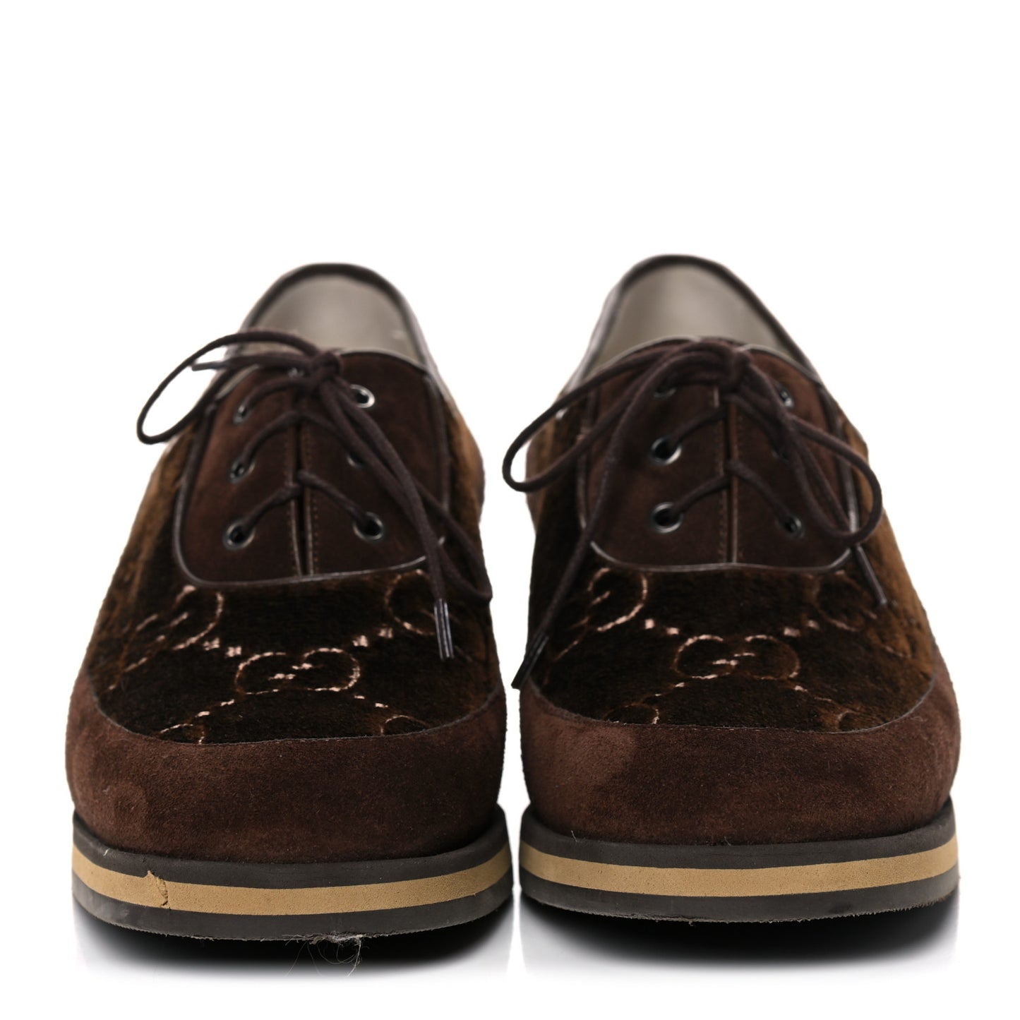 Velvet GG Monogram Thompson Derby Loafers 38 Vintage Cocoa Brown