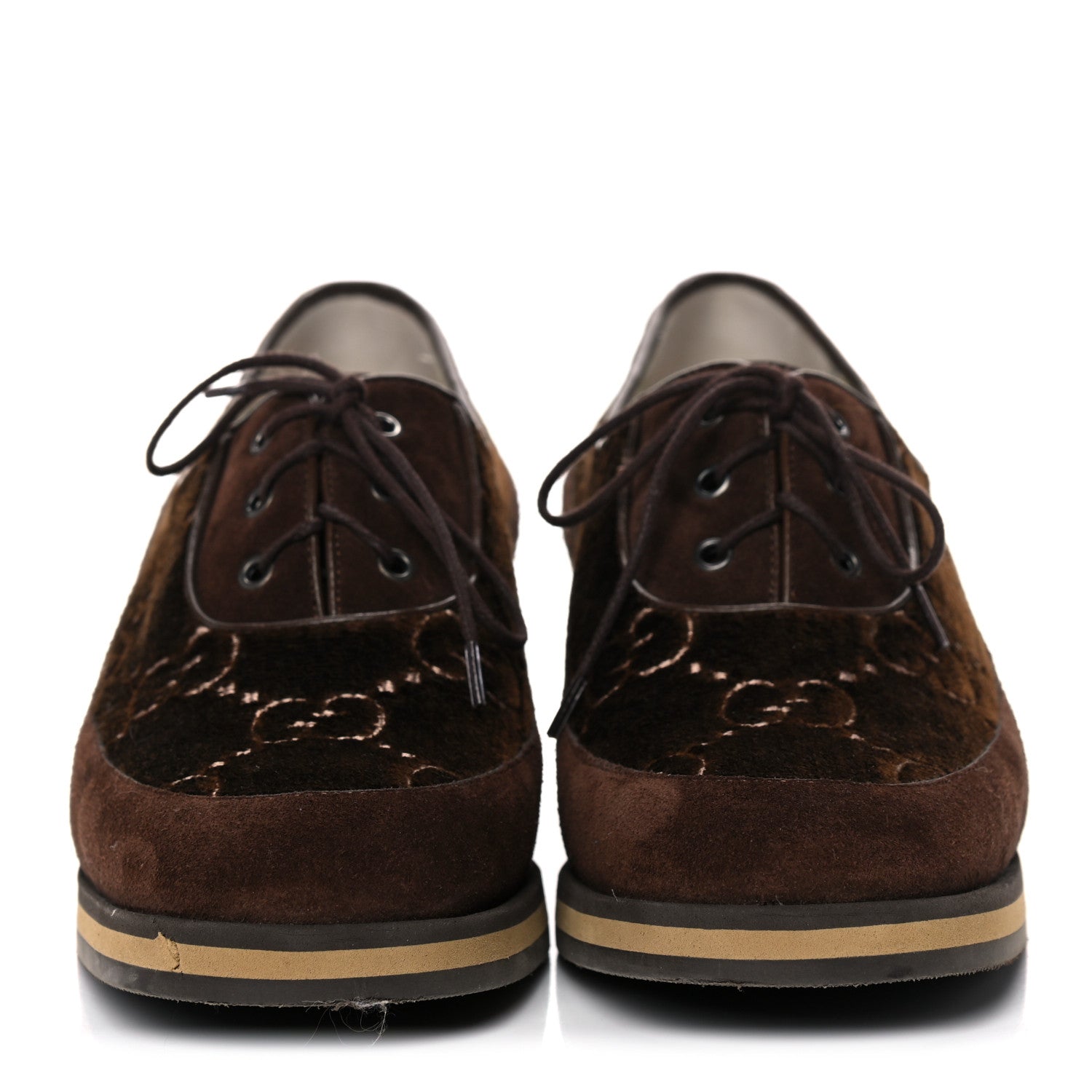 Gucci Velvet GG Monogram Thompson Derby Loafers 38 Vintage Cocoa Brown 2 of 10