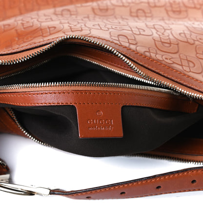 Gucci GGUCCI Calfskin Horsebit Embossed Glam Hobo Tan 5 of 17