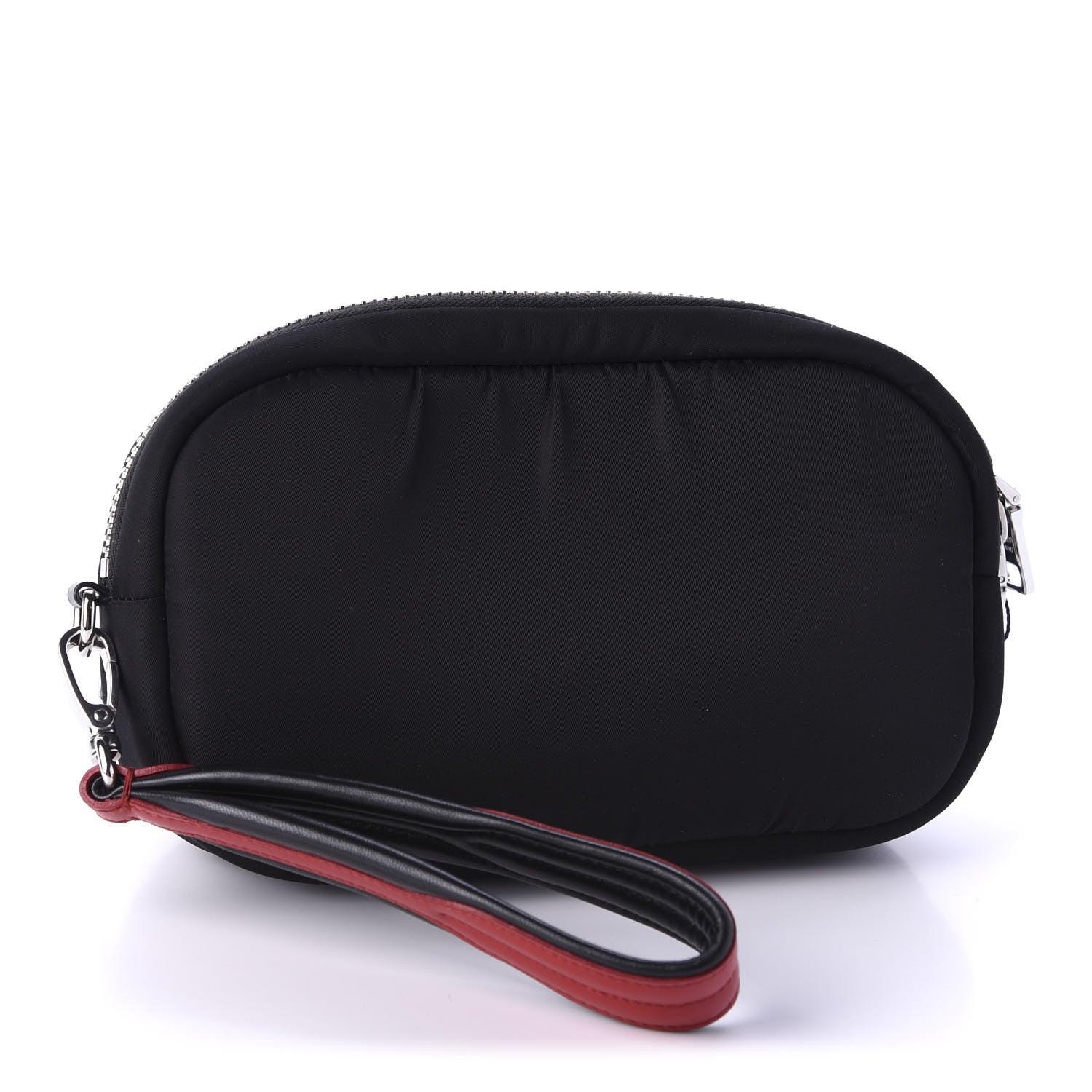Prada Tessuto Nylon Double Pocket Wristlet Pouch Black Fuoco 3 of 9