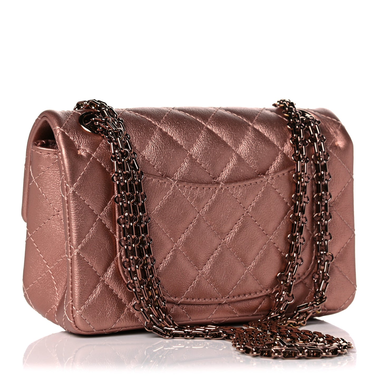 Metallic Grained Calfskin Quilted 2.55 Reissue Mini Flap Copper Pink