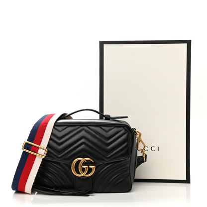 Gucci Calfskin Matelasse Sylvie Web Small GG Marmont Top Handle Shoulder Bag Black 11 of 11