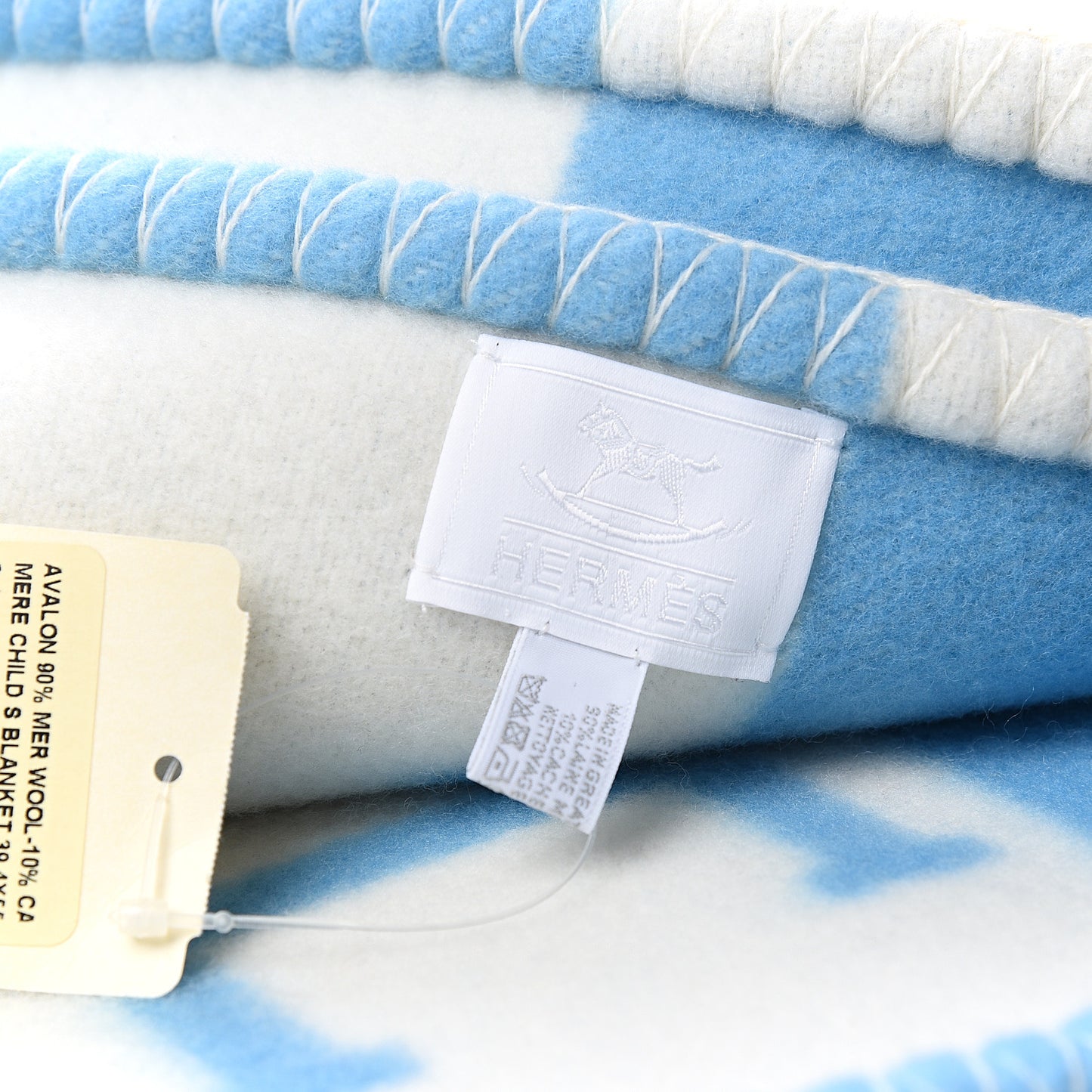 Wool Cashmere Avalon Baby Blanket Bleu Genievre White