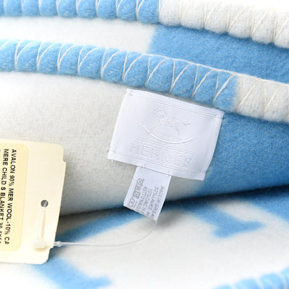 Hermes Wool Cashmere Avalon Baby Blanket Bleu Genievre White 3 of 4