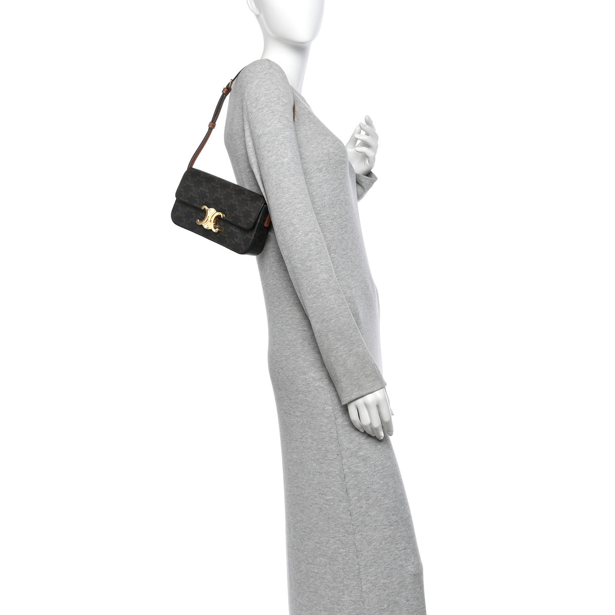 Canvas Calfskin Triomphe Shoulder Bag Tan