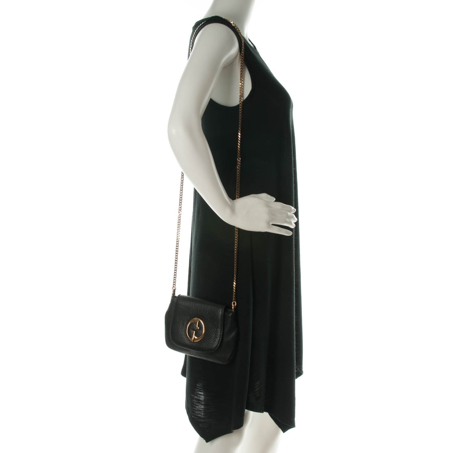 Gucci Pebbled Calfskin Small 1973 Chain Shoulder Bag Black 2 of 7