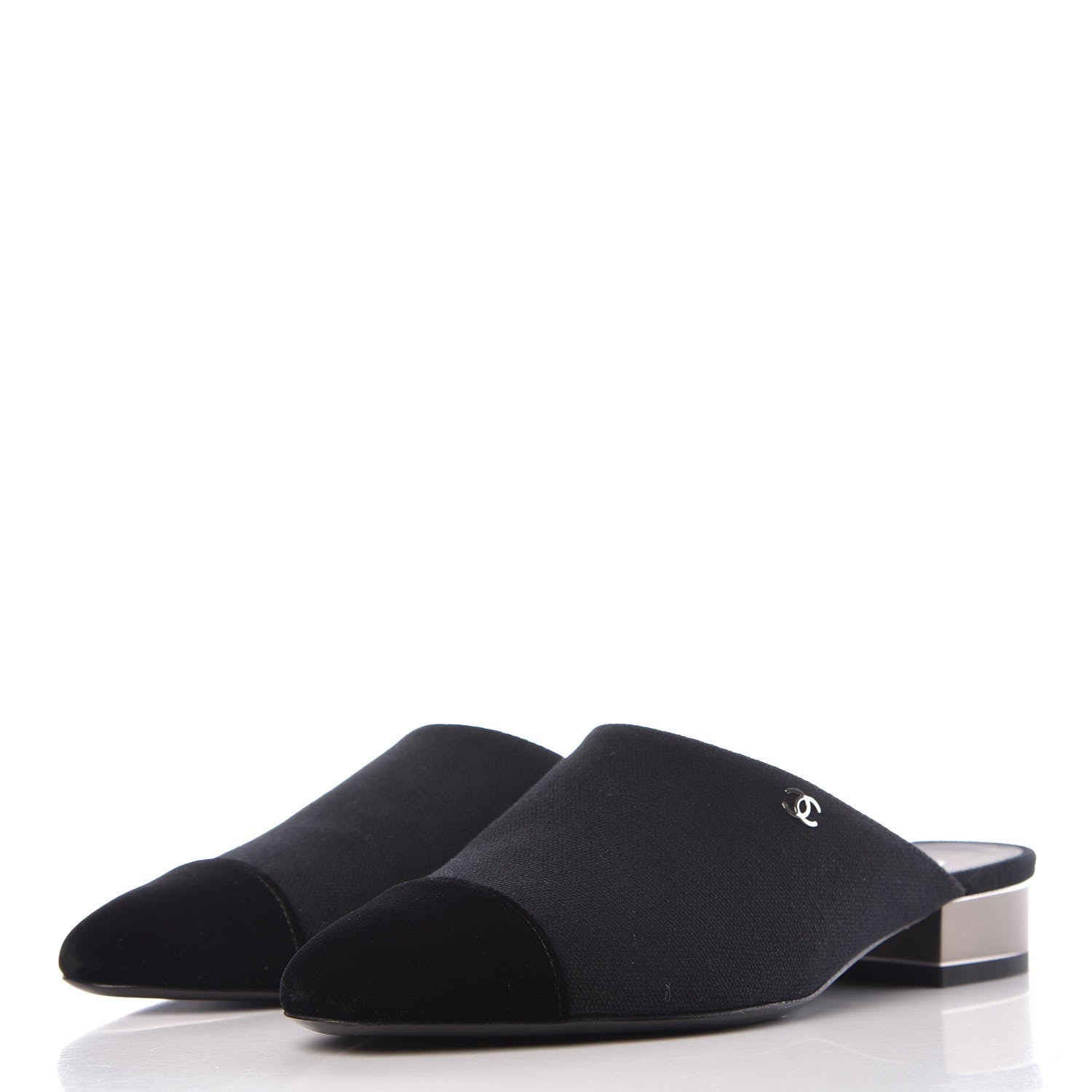 Chanel Fabric Velvet Cap Toe Mules 36 Black 3 of 9