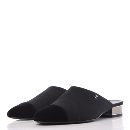 Chanel Fabric Velvet Cap Toe Mules 36 Black 3 of 9