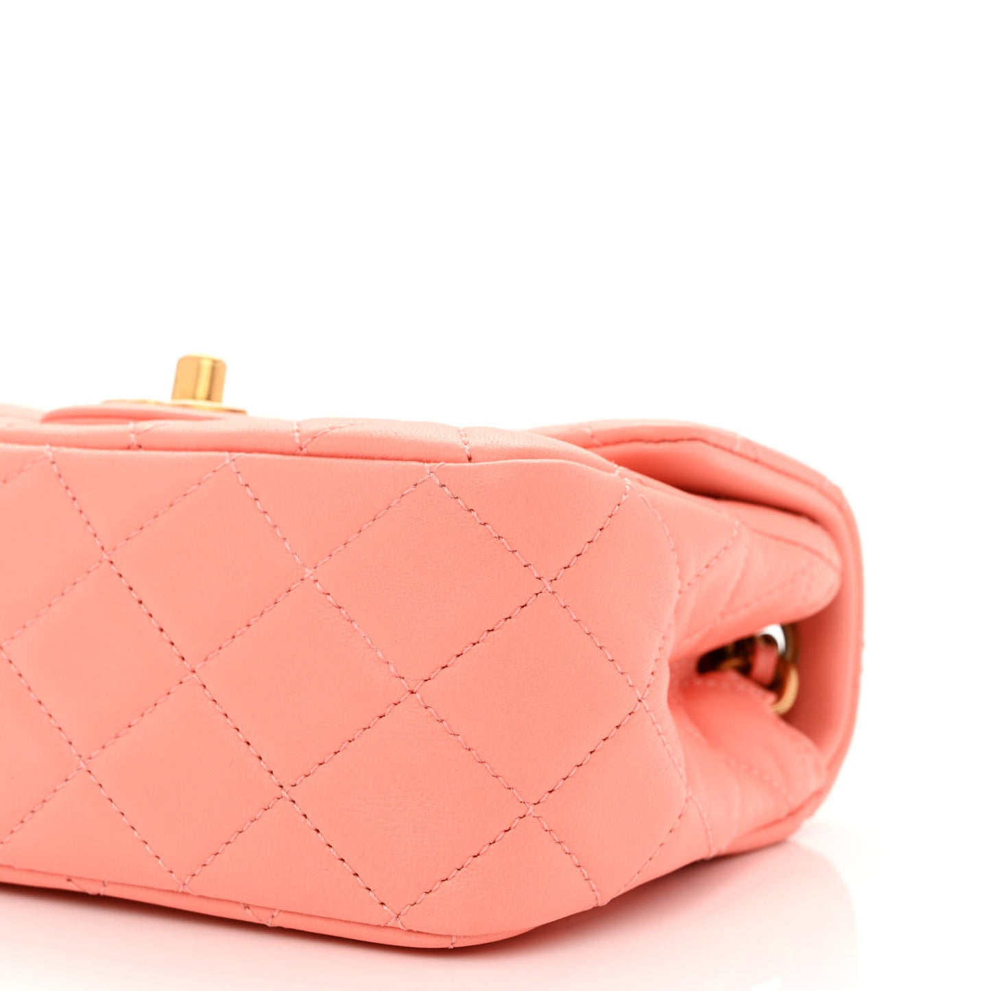 Lambskin Quilted Mini Pearl Crush Flap Light Orange