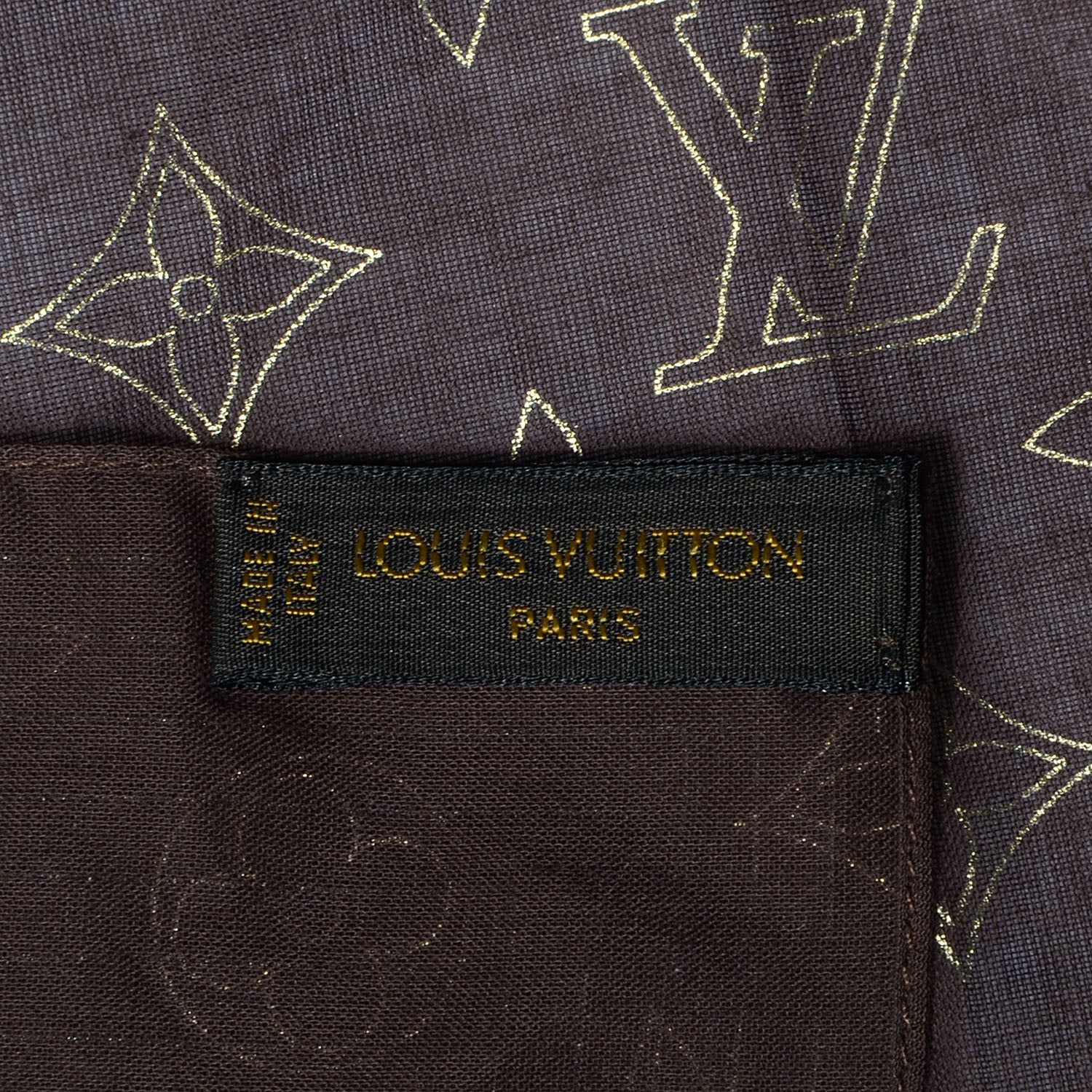 Louis Vuitton Cotton Monogram Scarf Brown and Gold 4 of 4