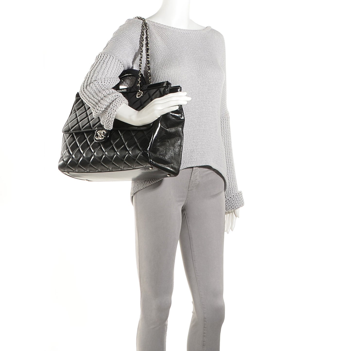 Glazed Calfskin Large CC Delivery Tote Black