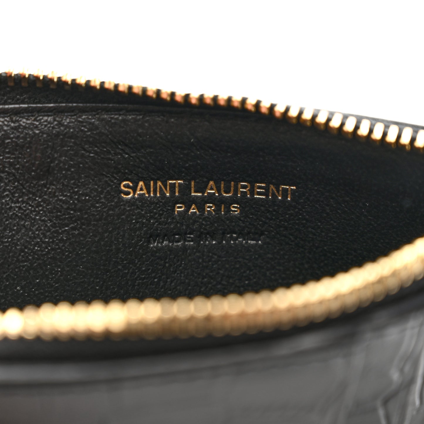 Calfskin Crocodile Embossed 5 Fragments Zip Pouch Card Holder Black